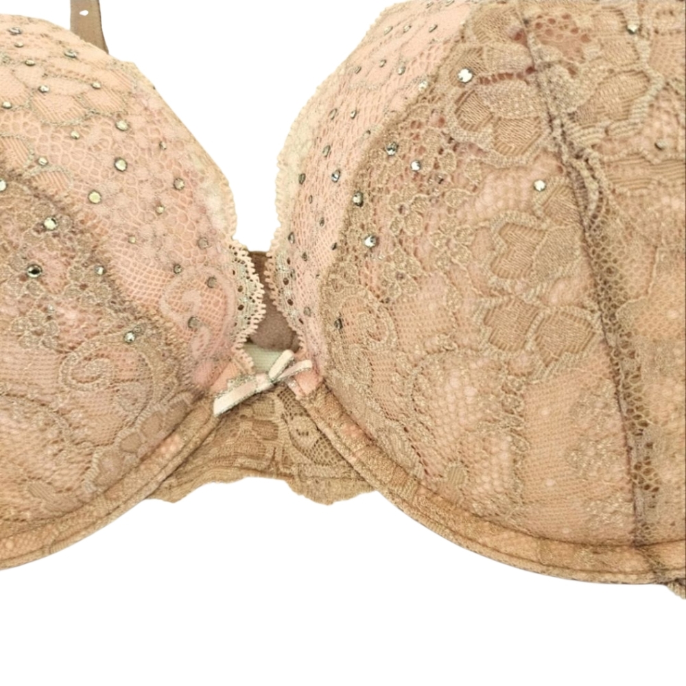 Victoria's Secret Dream Angels Plunge Bra ~ Pink And Nude Lace, Size 38C - Picture 2 of 7